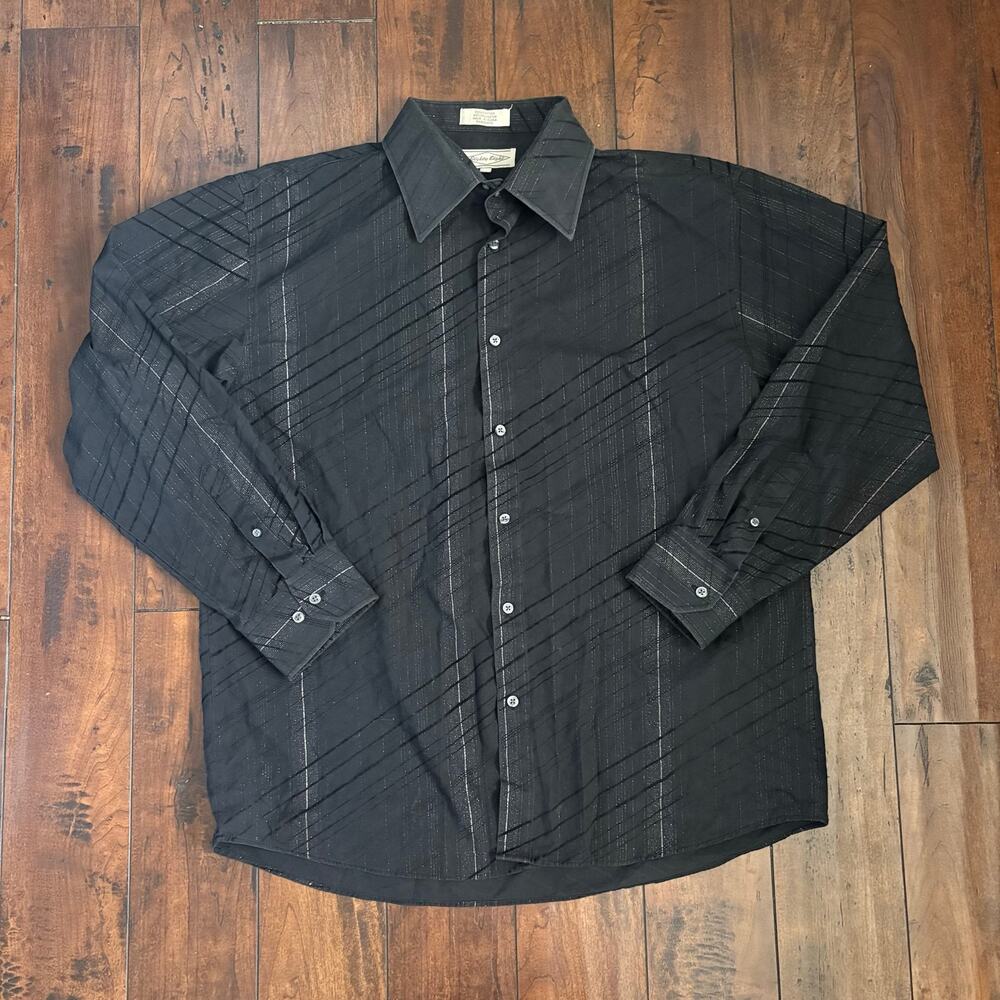 Y2K Skater Eighty Eight Button Up Shirt Mens XL Black Striped Glittery 2000s